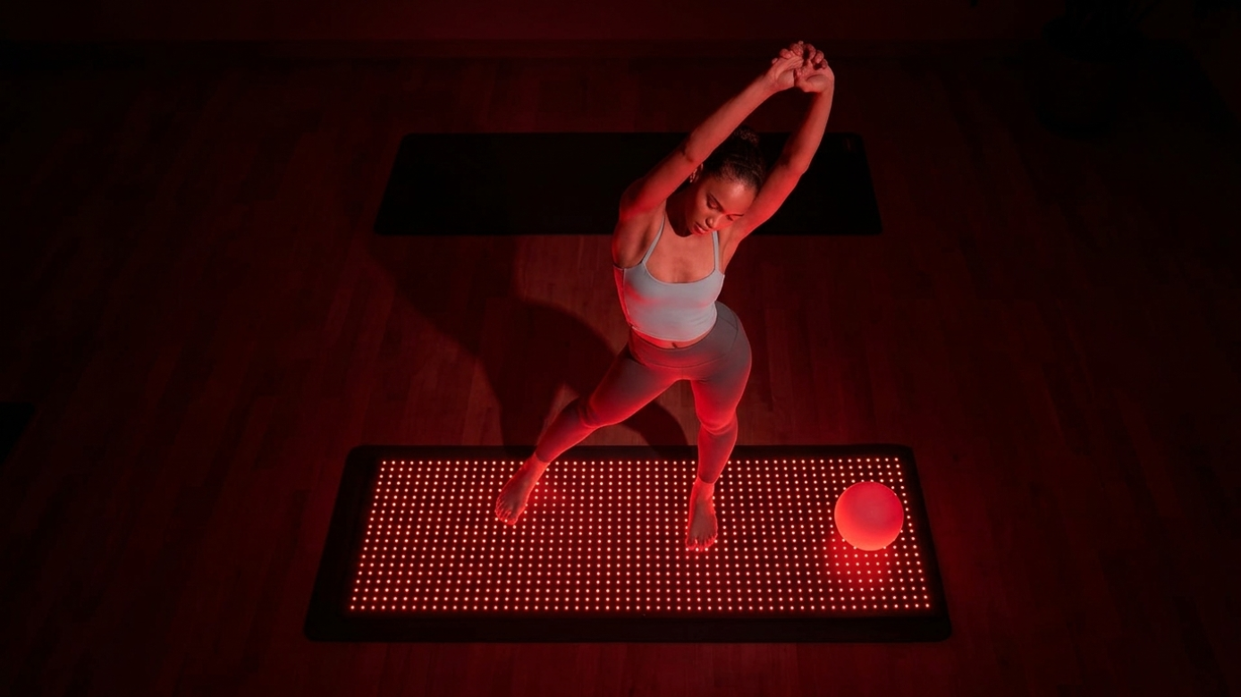 DOMINAN Infrared Red Light Pilates Mat — 1410 LEDs · 660nm + 850nm dual-wavelength infrared therapy mat for boutique mat pilates studios